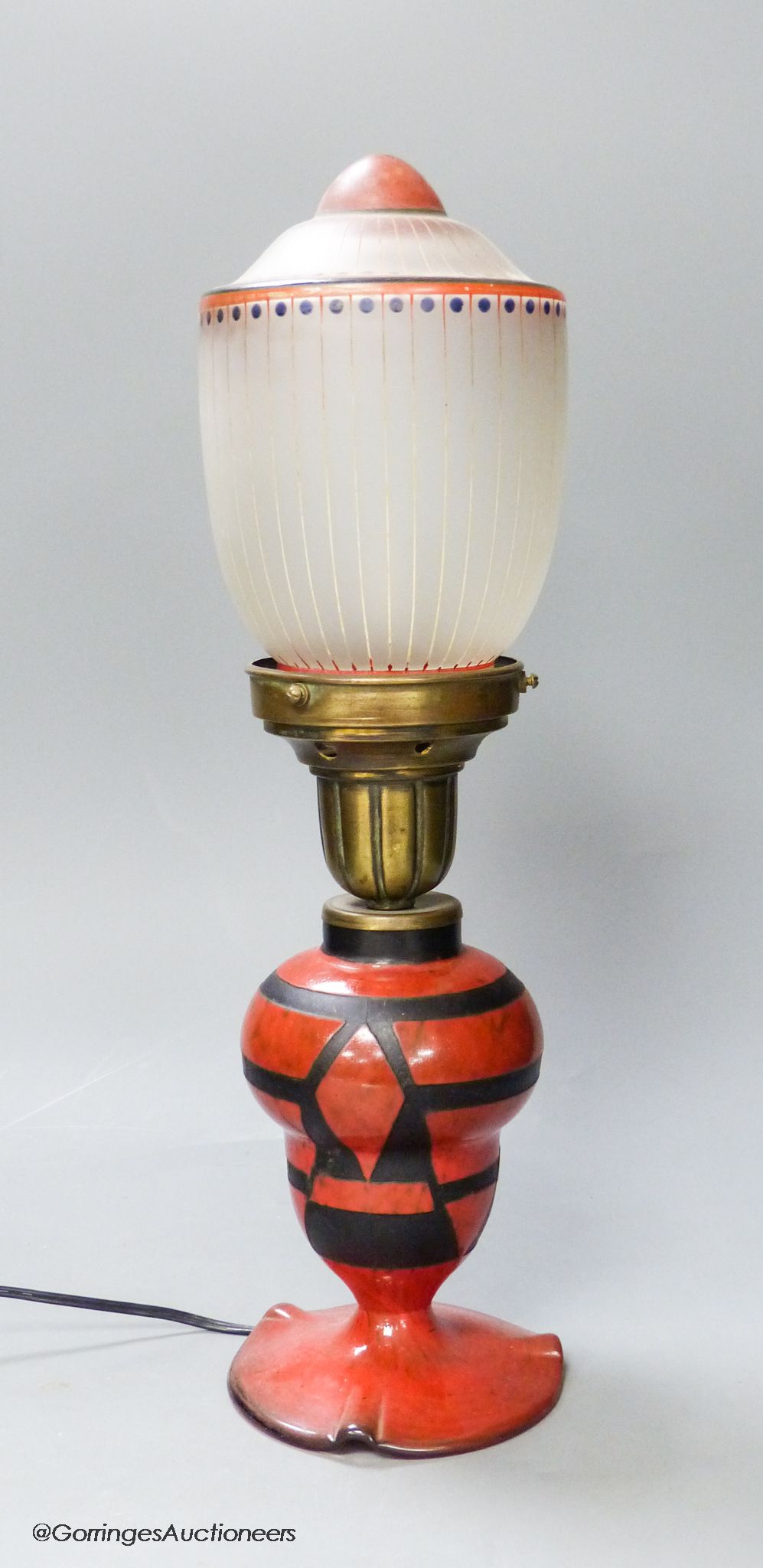 A Degue Art Deco glass table lamp, height 39cm